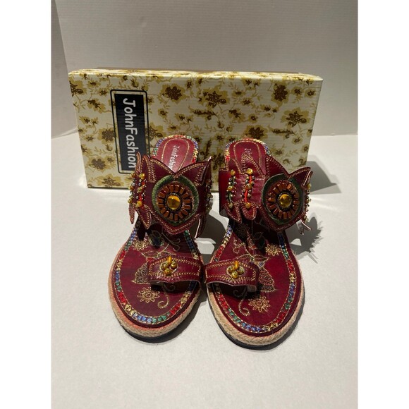 John Fashion Wedge Sandals Size 10 New In Box - Picture 8 of 10